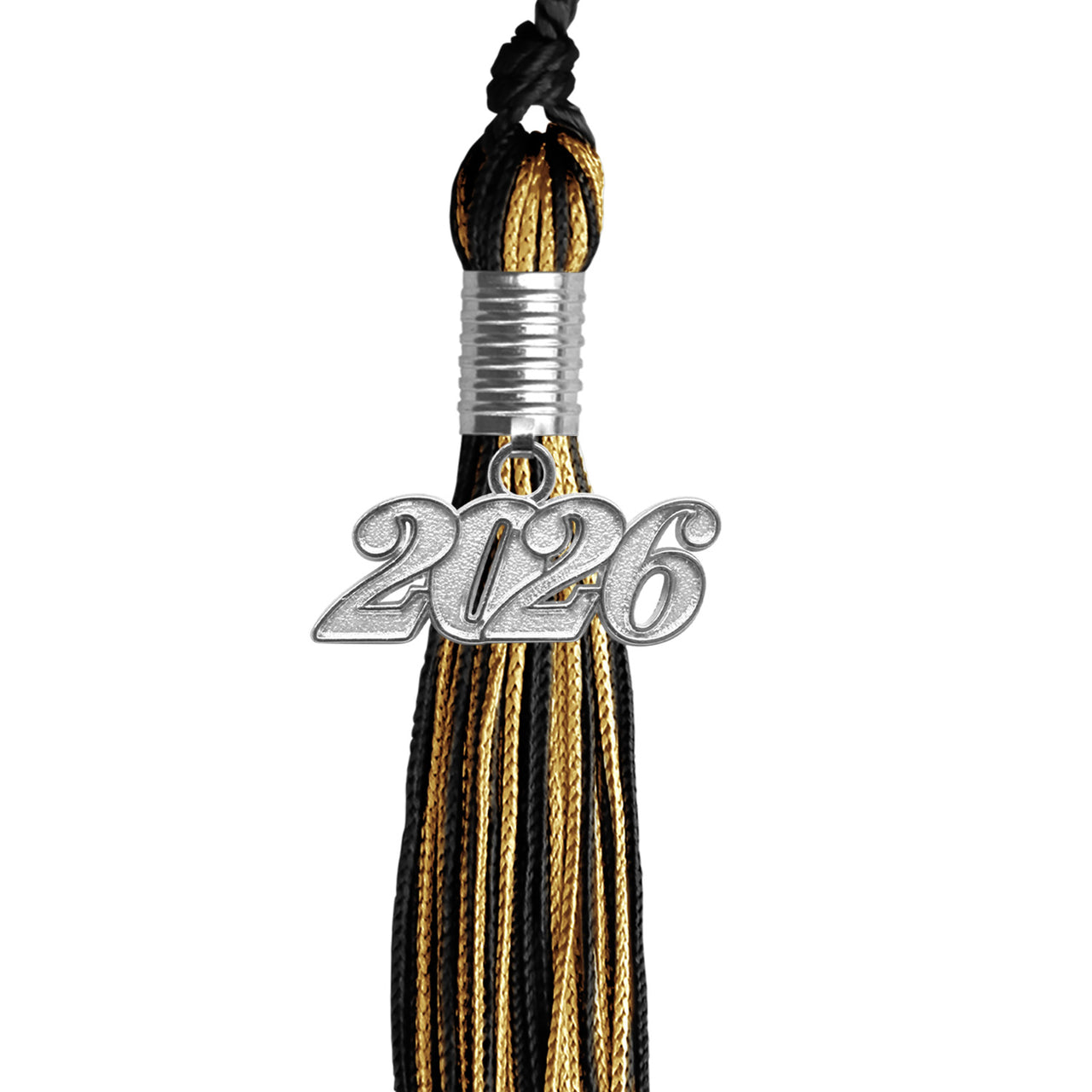 Black/Antique Gold Mixed Color Graduation Tassel with Silver Date Drop