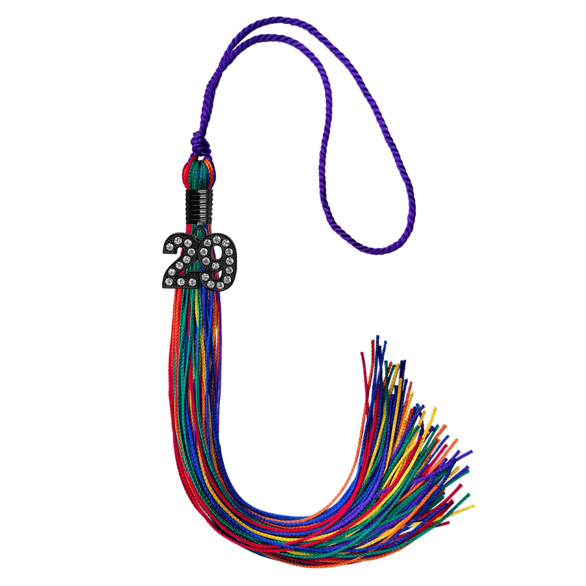 Rainbow Graduation Tassel with Black Bling Charm by Endea Graduation