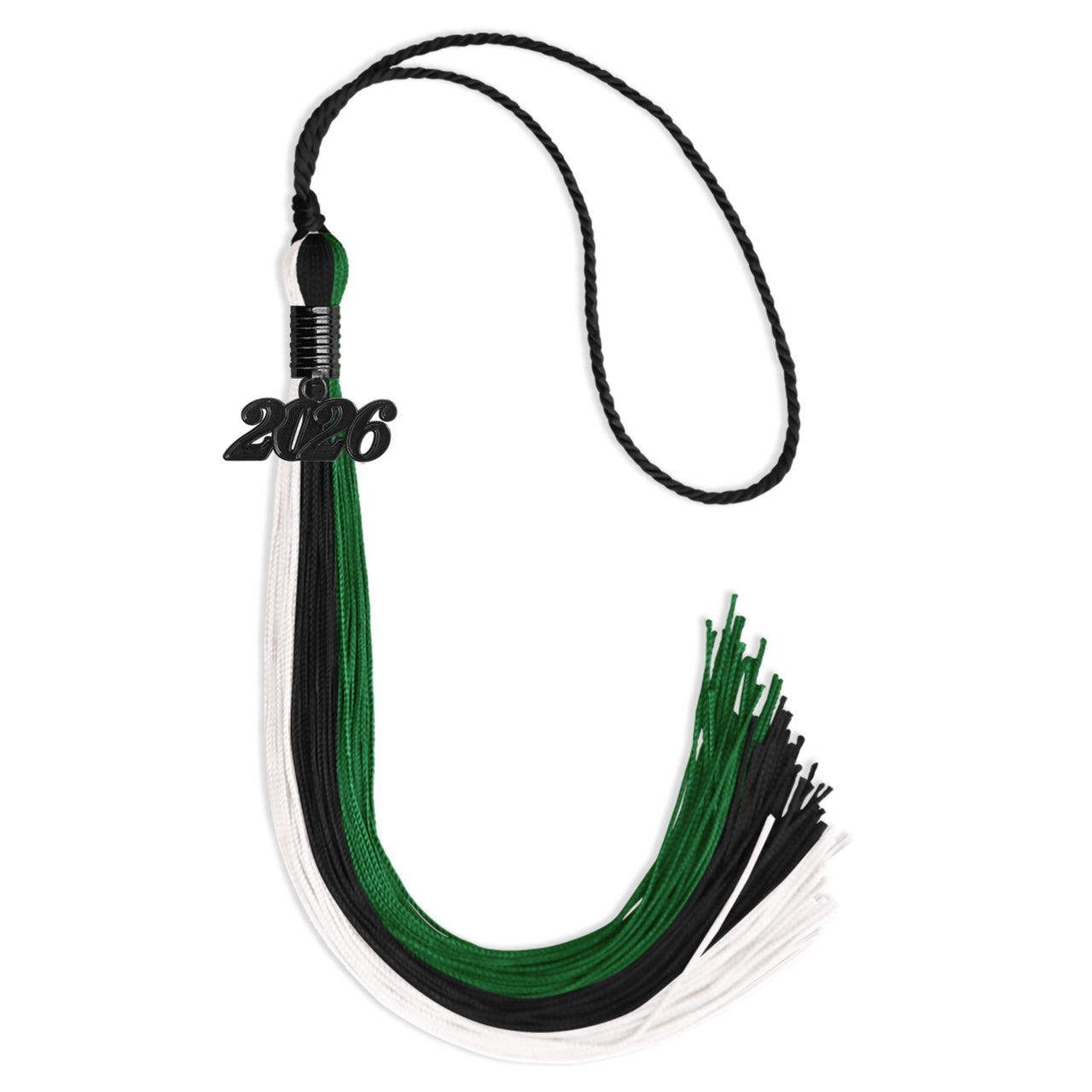 Black/Green/White Graduation Tassel with Black Date Drop