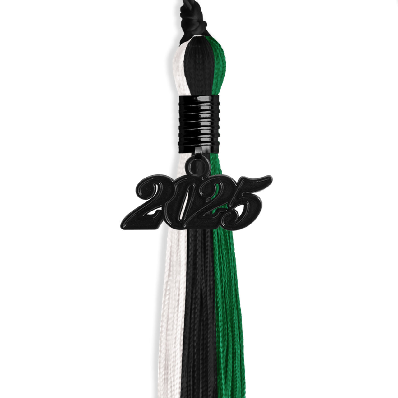 Black/Green/White Graduation Tassel with Black Date Drop