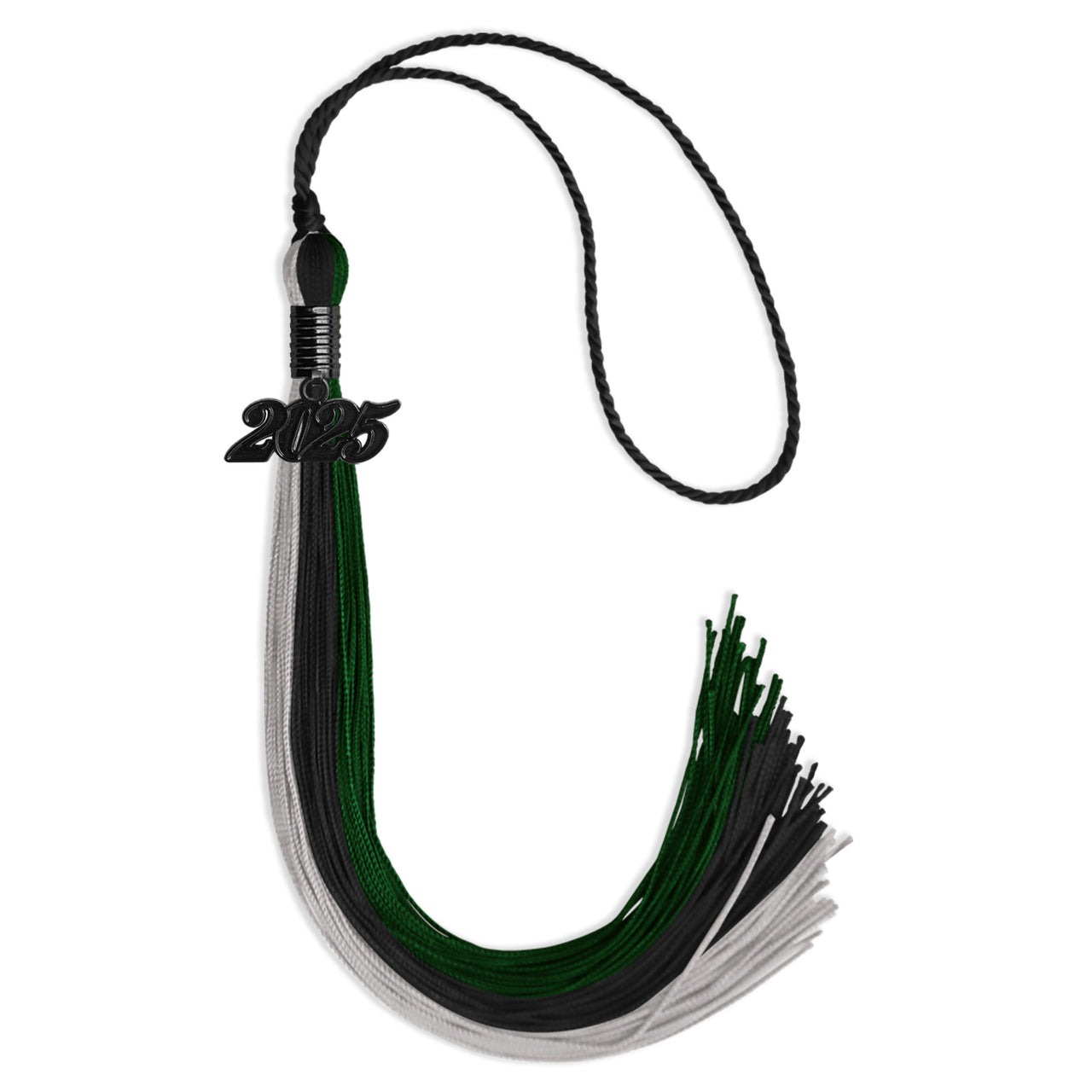 Black/Hunter Green/Silver Graduation Tassel with Black Date Drop
