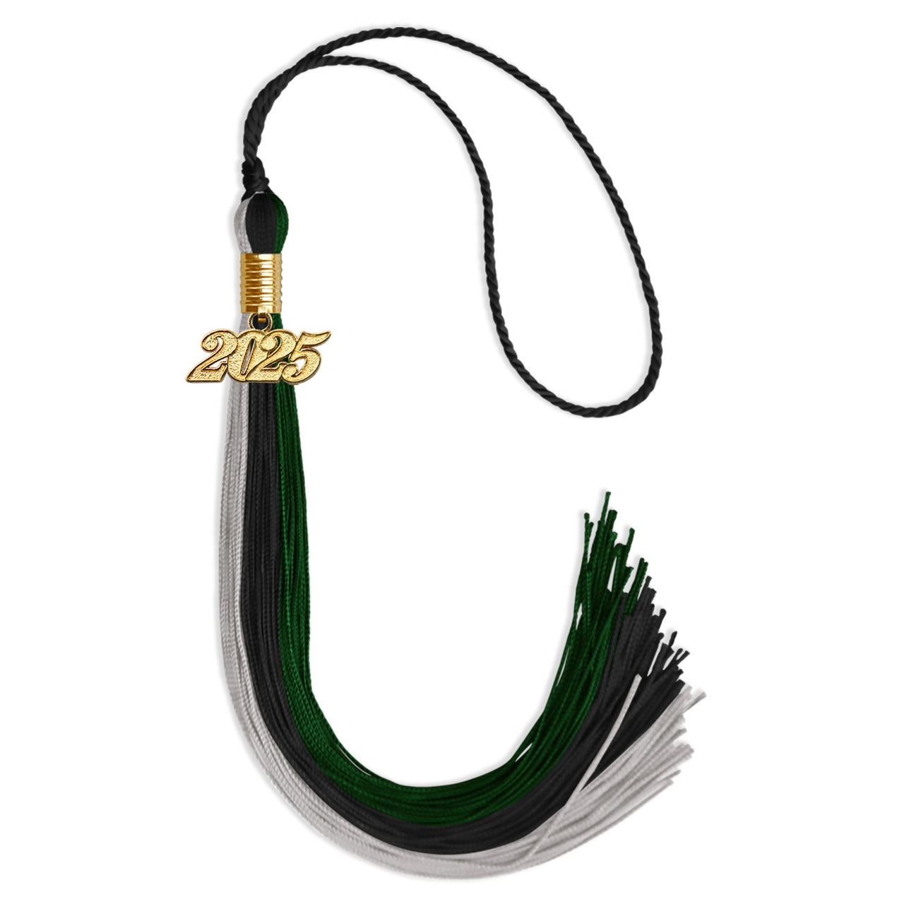 Black/Hunter Green/Silver Graduation Tassel with Gold Date Drop
