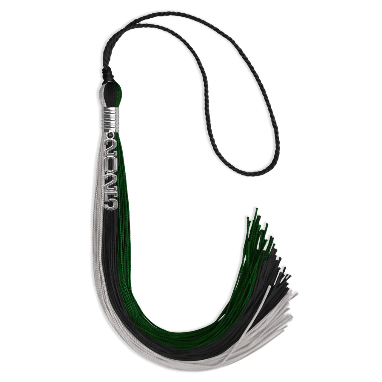 Black/Hunter Green/Silver Graduation Tassel with Silver Stacked Date Drop
