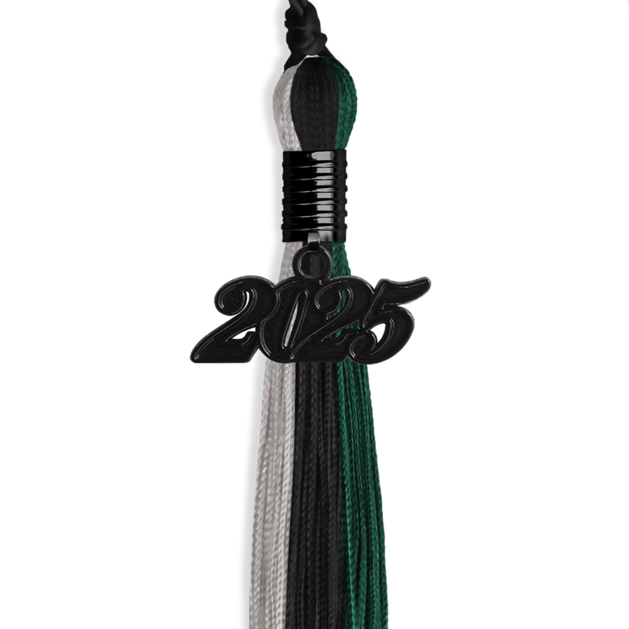 Black/Hunter Green/Silver Graduation Tassel with Black Date Drop