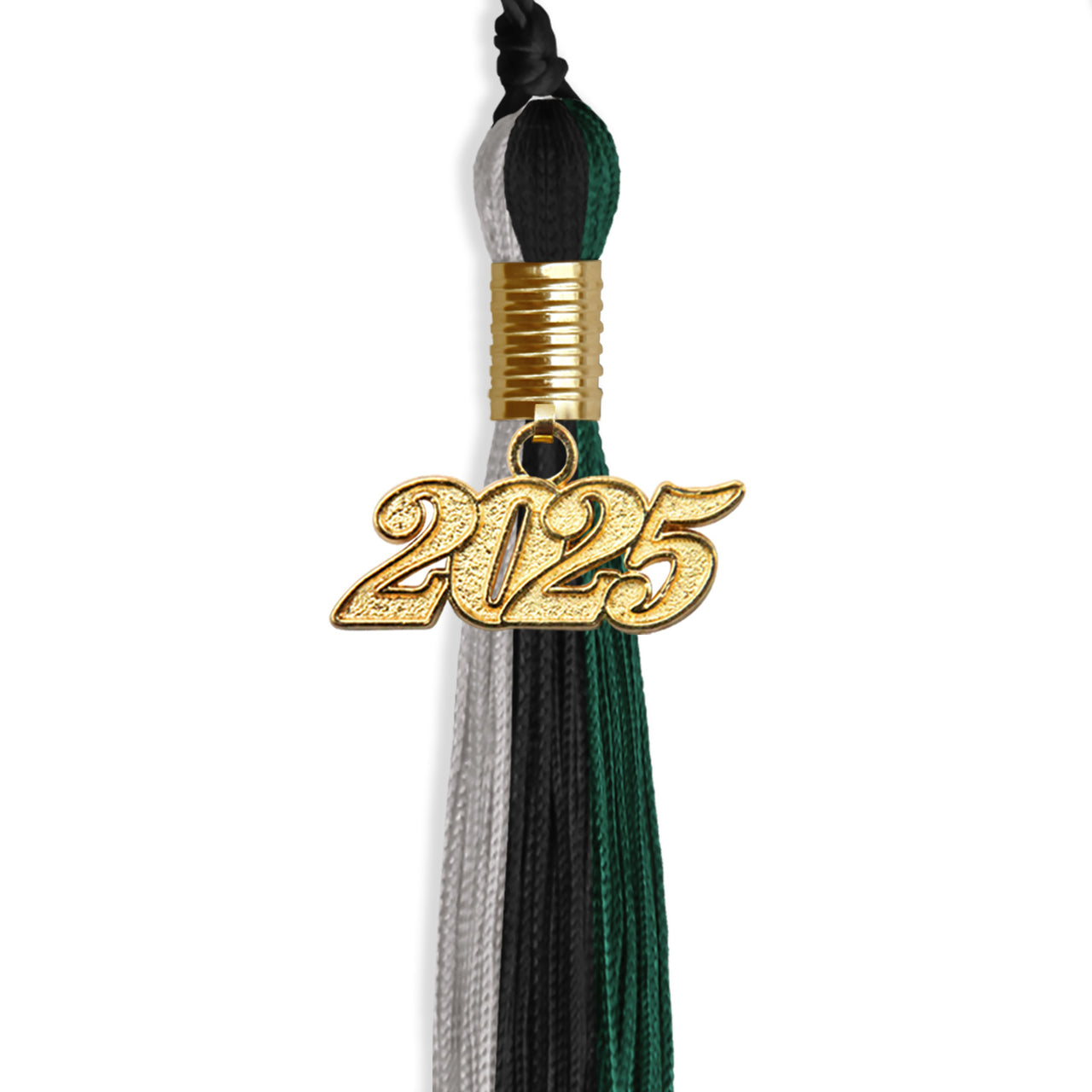 Black/Hunter Green/Silver Graduation Tassel with Gold Date Drop