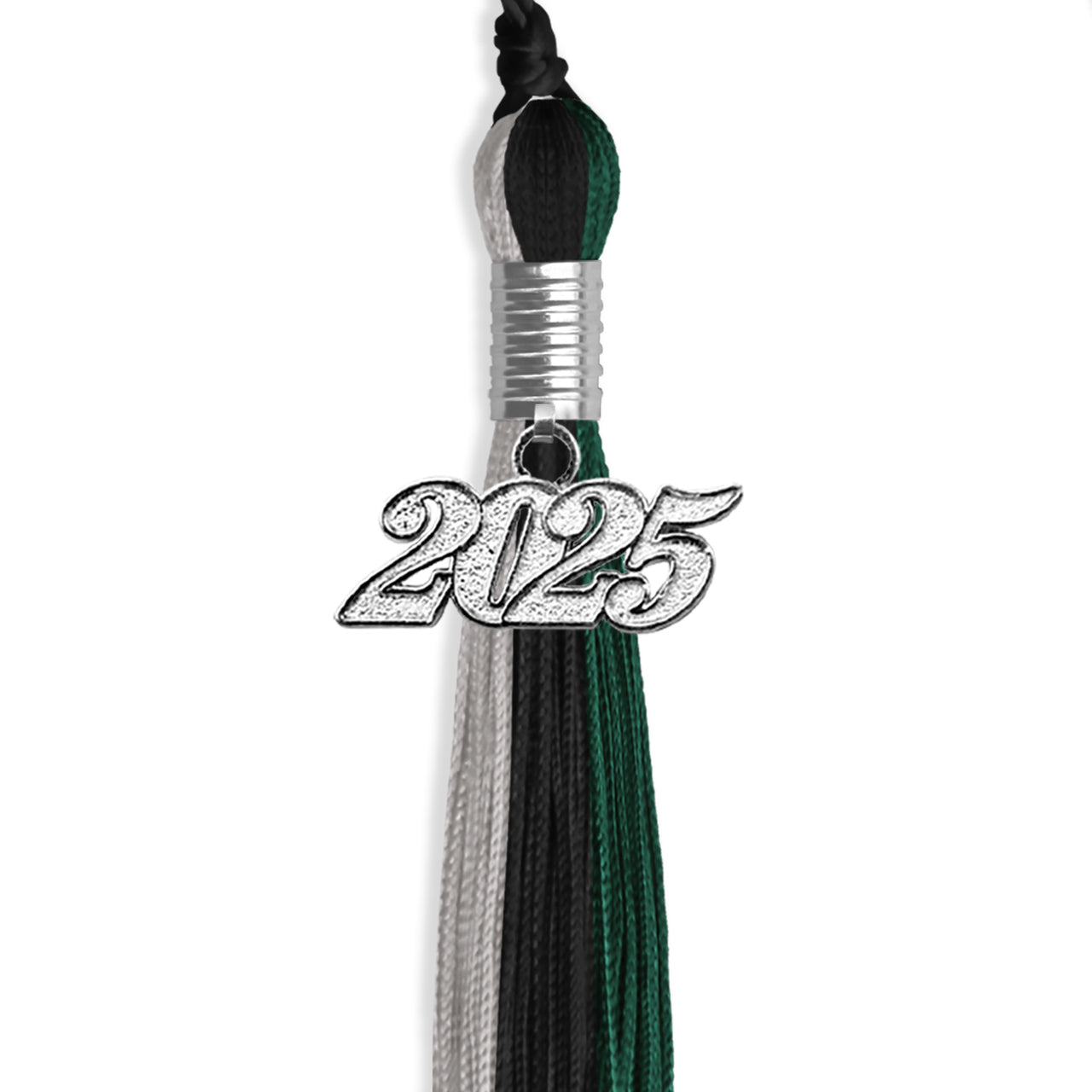 Black/Hunter Green/Silver Graduation Tassel with Silver Date Drop