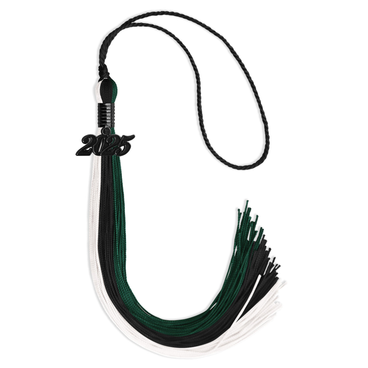 Black/Hunter Green/White Graduation Tassel with Black Date Drop