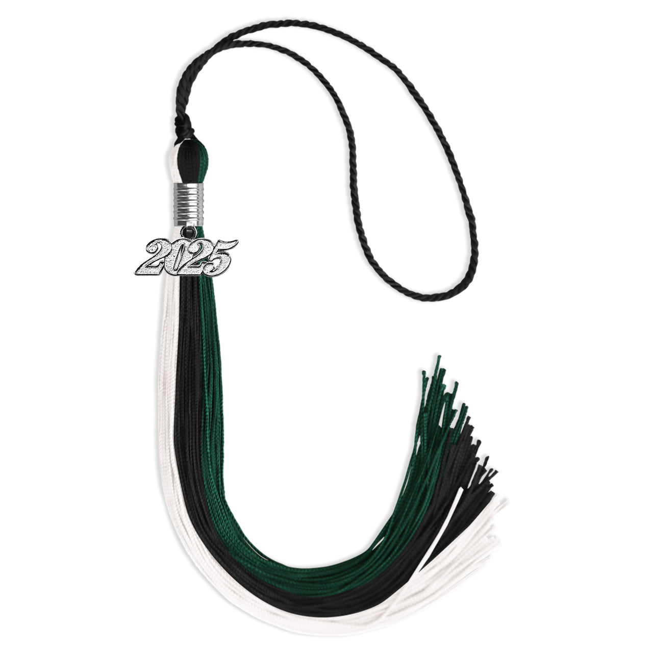Black/Hunter Green/Silver Graduation Tassel with Silver Date Drop