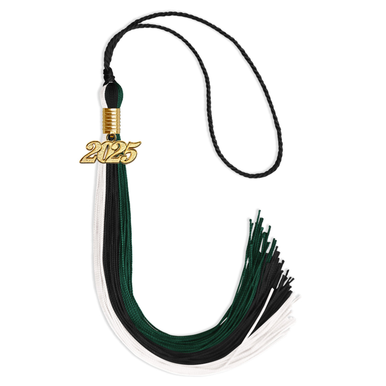 Black/Hunter Green/White Graduation Tassel with Gold Date Drop