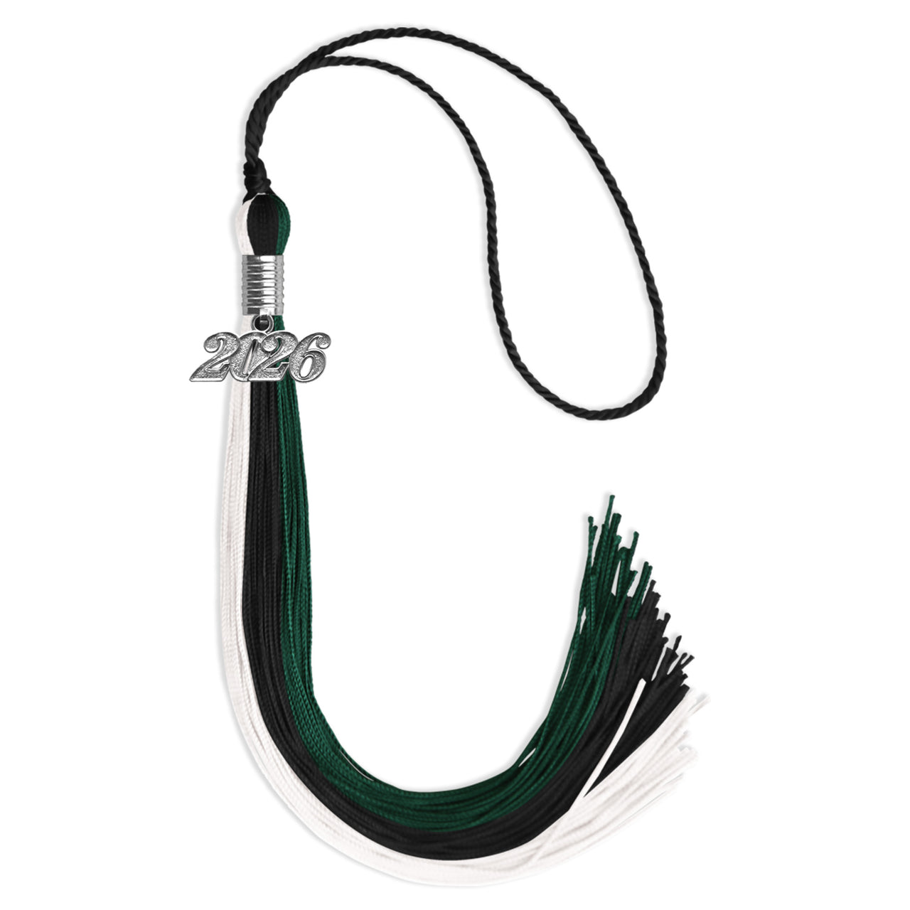 Black/Hunter Green/Silver Graduation Tassel with Silver Date Drop
