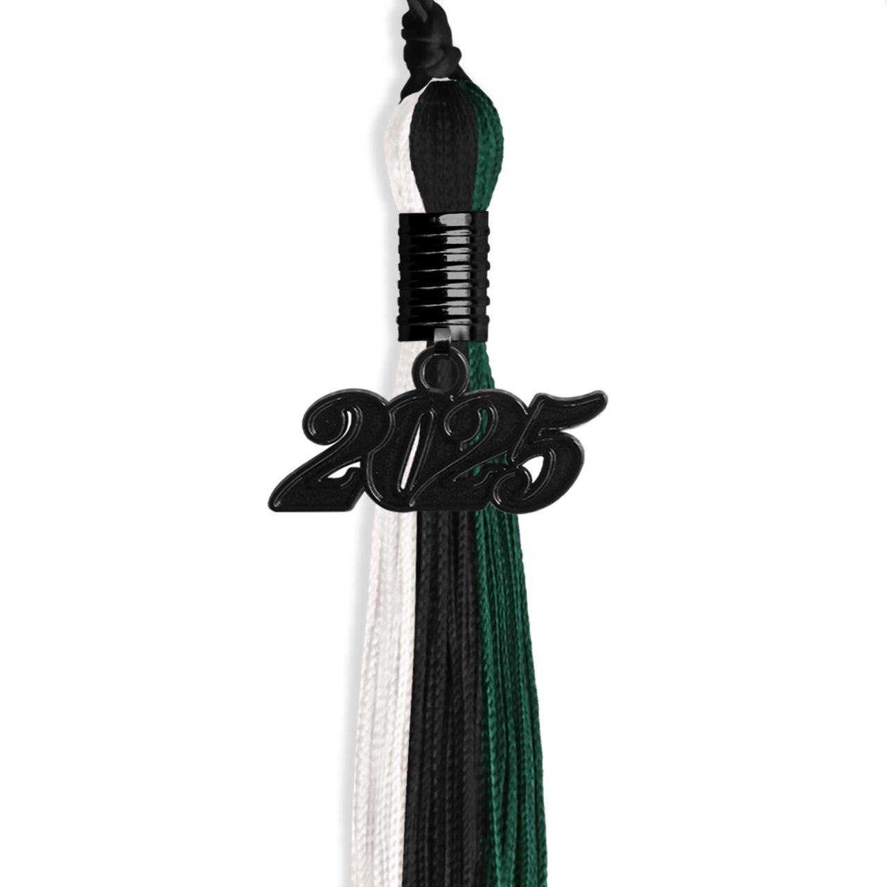 Black/Hunter Green/White Graduation Tassel with Black Date Drop