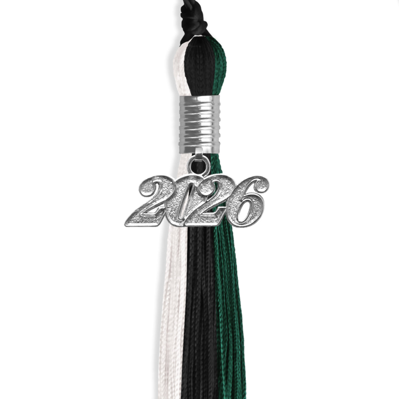 Black/Hunter Green/Silver Graduation Tassel with Silver Date Drop