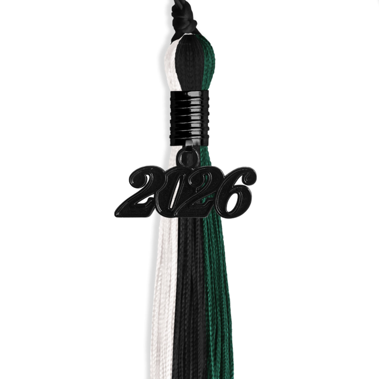 Black/Hunter Green/White Graduation Tassel with Black Date Drop