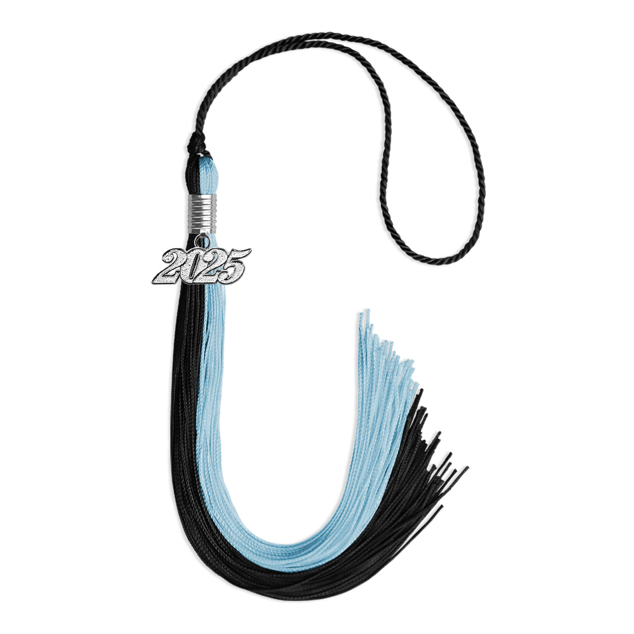 Black/Light Blue Graduation Tassel with Silver Date Drop