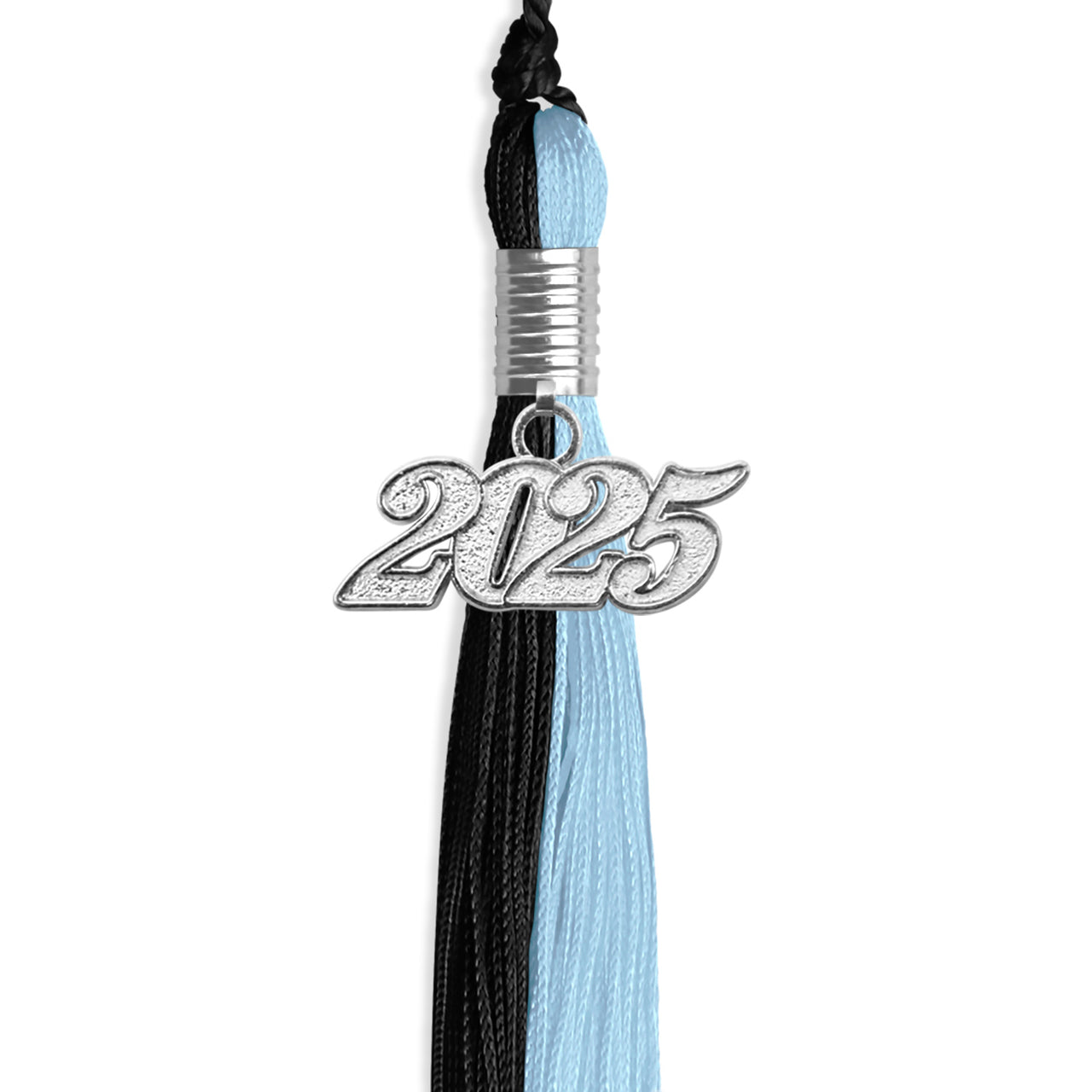 Black/Light Blue Graduation Tassel with Silver Date Drop