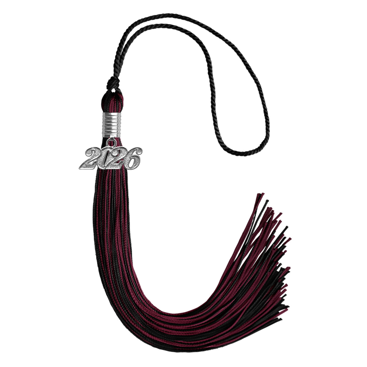 Black/Maroon Blue Mixed Color Graduation Tassel with Silver Date Drop