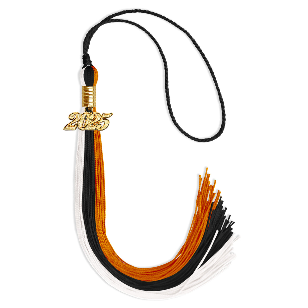Black/Orange/White Graduation Tassel with Gold Date Drop