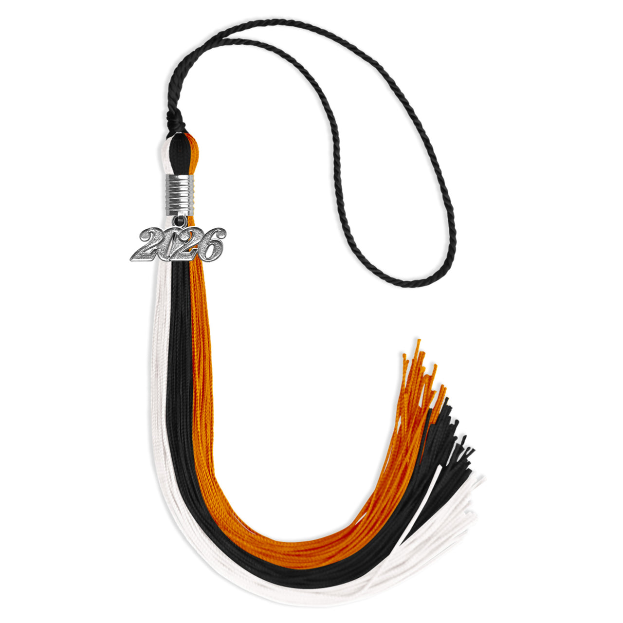 Black/Orange/White Graduation Tassel with Silver Date Drop