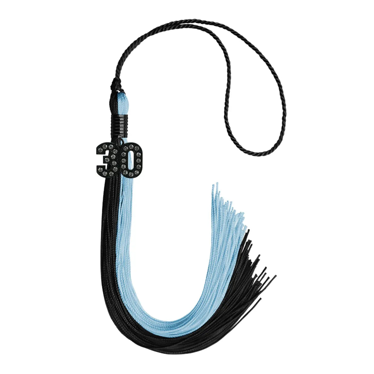 Black/Light Blue Graduation Tassel with Black Bling Charm by Endea Graduation