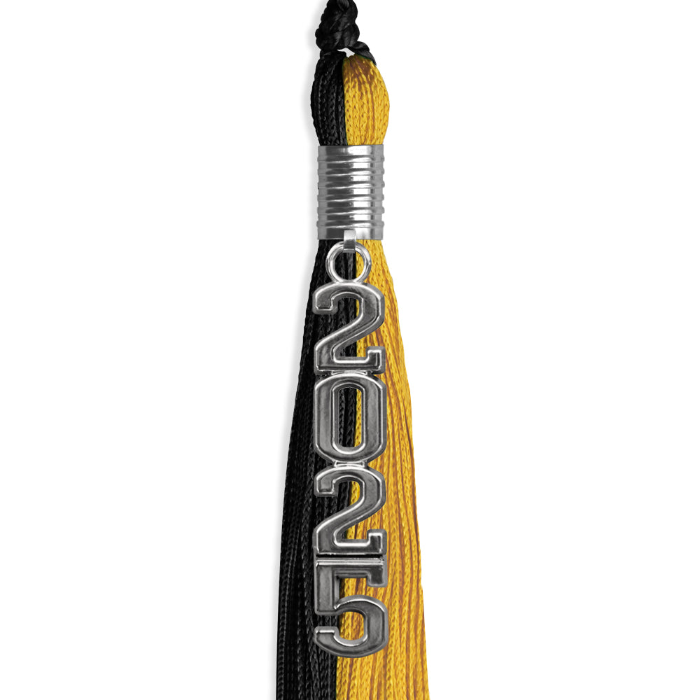 Black/Bright Gold Graduation Tassel with Silver Stacked Date Drop