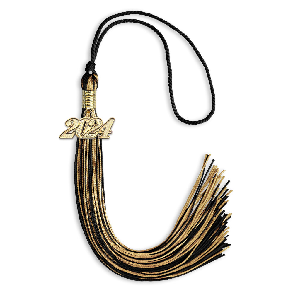 Black/Antique Gold Mixed Color Graduation Tassel with Gold Date Drop