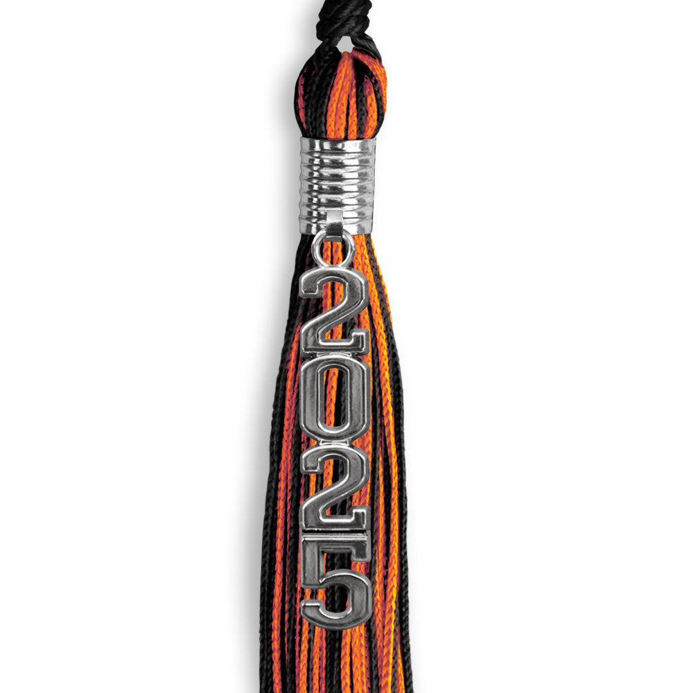 Black/Orange Mixed Color Graduation Tassel with Stacked Silver Date Drop