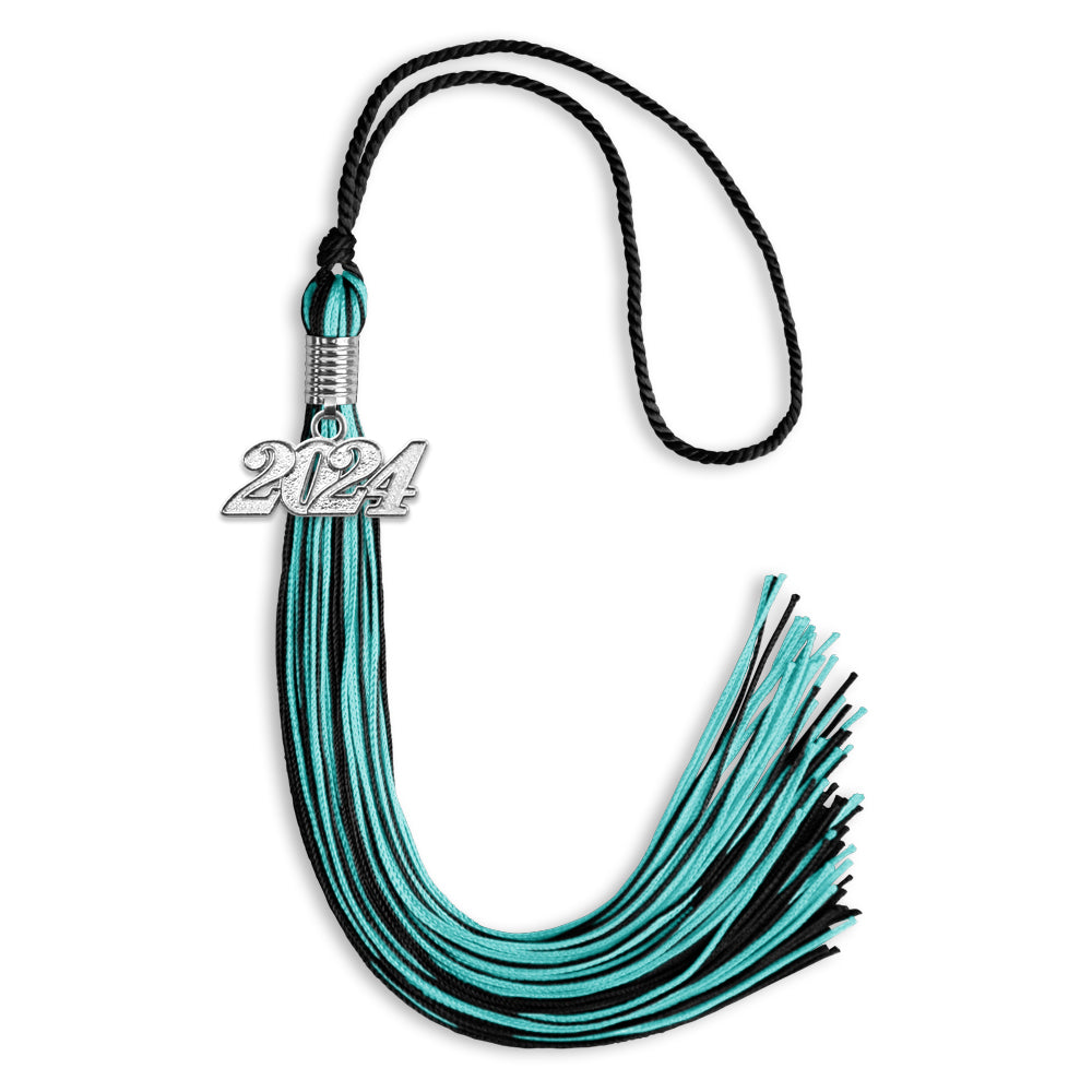 Black/Peacock Mixed Color Graduation Tassel with Silver Date Drop