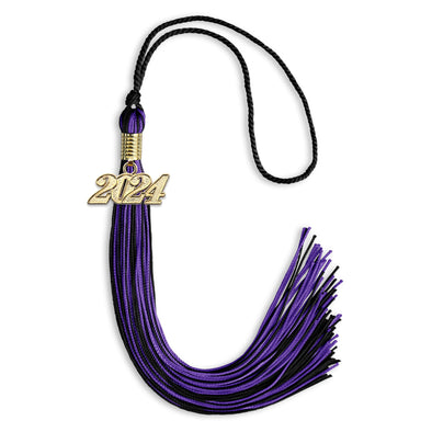 Black/Purple Mixed Color Graduation Tassel With Gold Date Drop