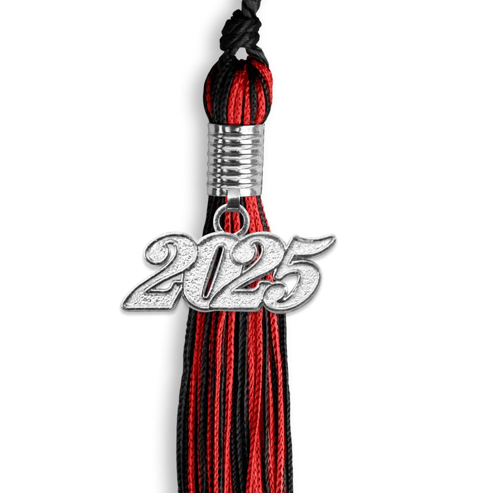 Black/Red Mixed Color Graduation Tassel with Silver Date Drop