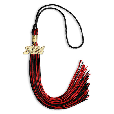 Black/Red Mixed Color Graduation Tassel With Gold Date Drop