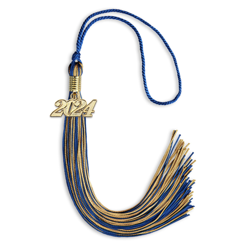 Royal Blue/Antique Gold Mixed Color Graduation Tassel with Gold Date Drop