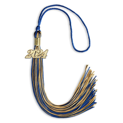 Royal Blue/Antique Gold Mixed Color Graduation Tassel With Gold Date Drop