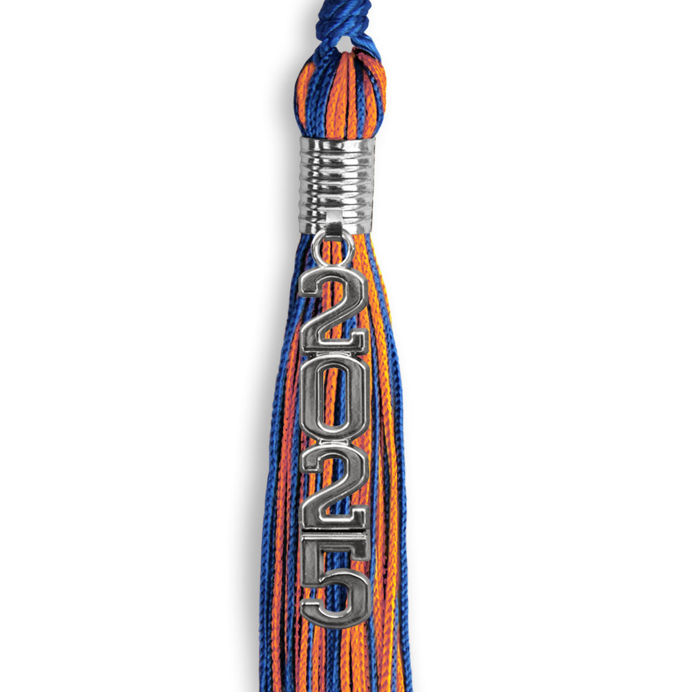 Royal Blue/Orange Mixed Color Graduation Tassel with Stacked Silver Date Drop