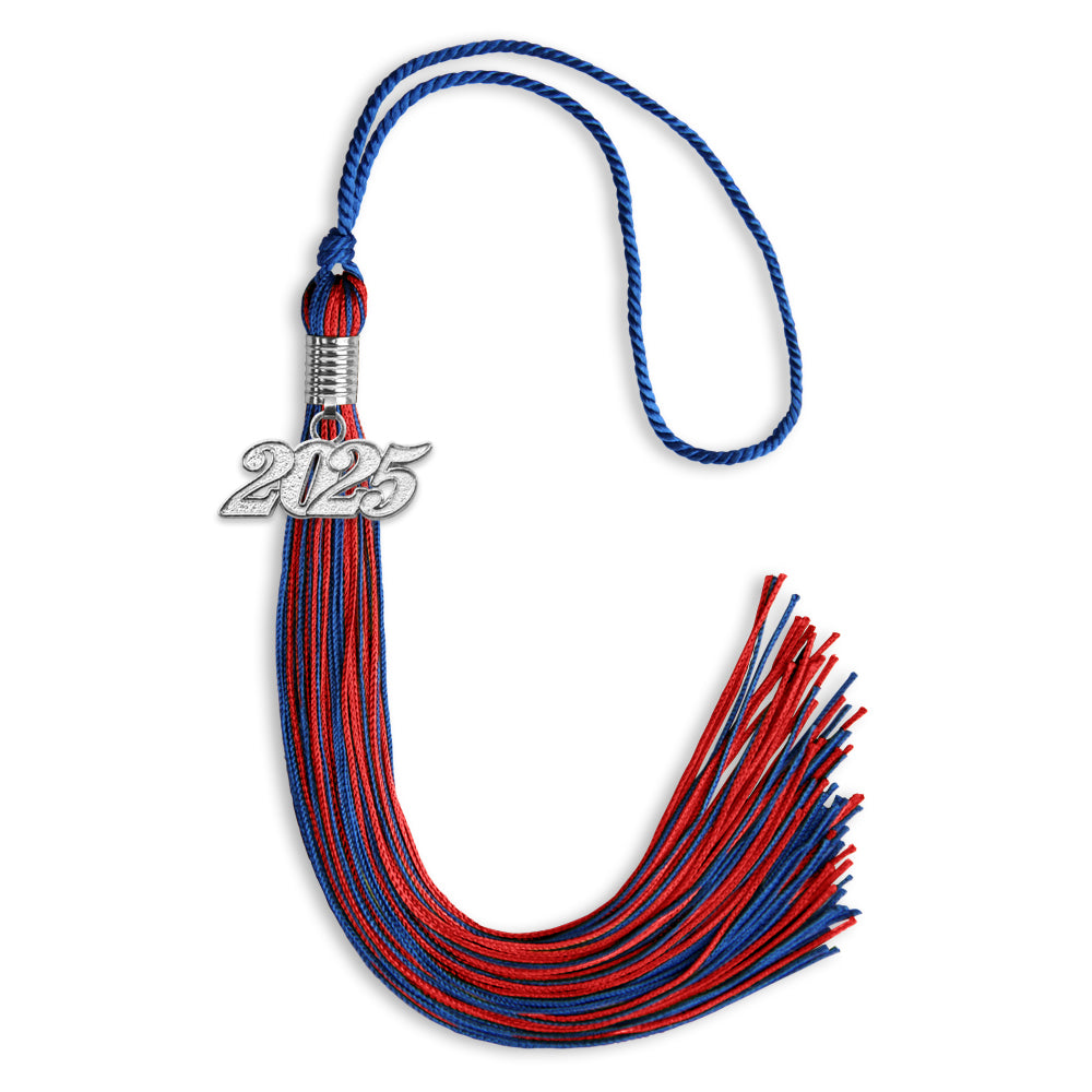 Royal Blue/Red Mixed Color Graduation Tassel with Silver Date Drop