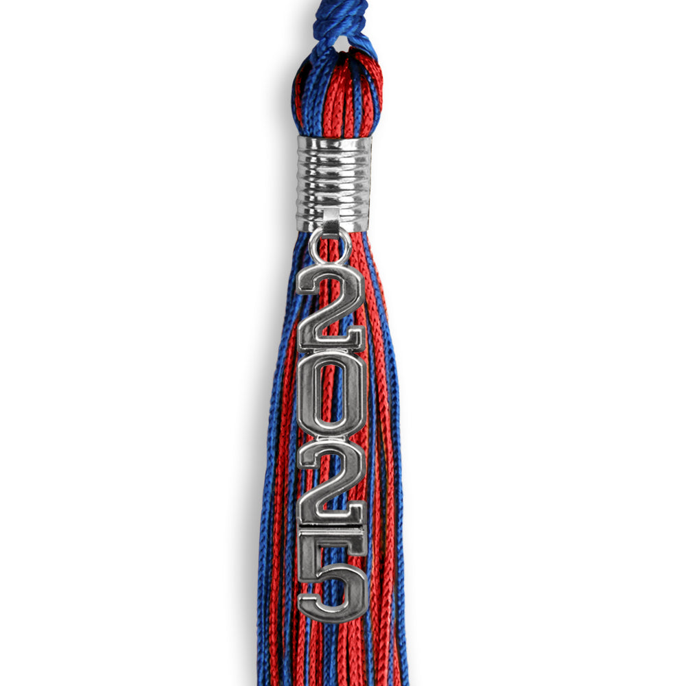 Royal Blue/Red Mixed Color Graduation Tassel with Stacked Silver Date Drop