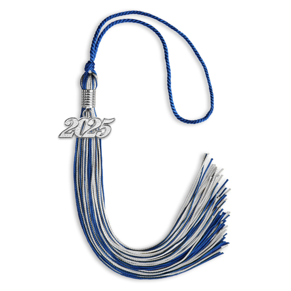 Royal Blue/Silver Mixed Color Graduation Tassel with Silver Date Drop