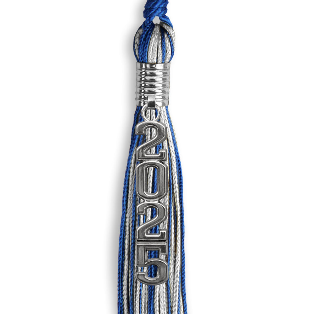 Royal Blue/Silver Mixed Color Graduation Tassel with Stacked Silver Date Drop