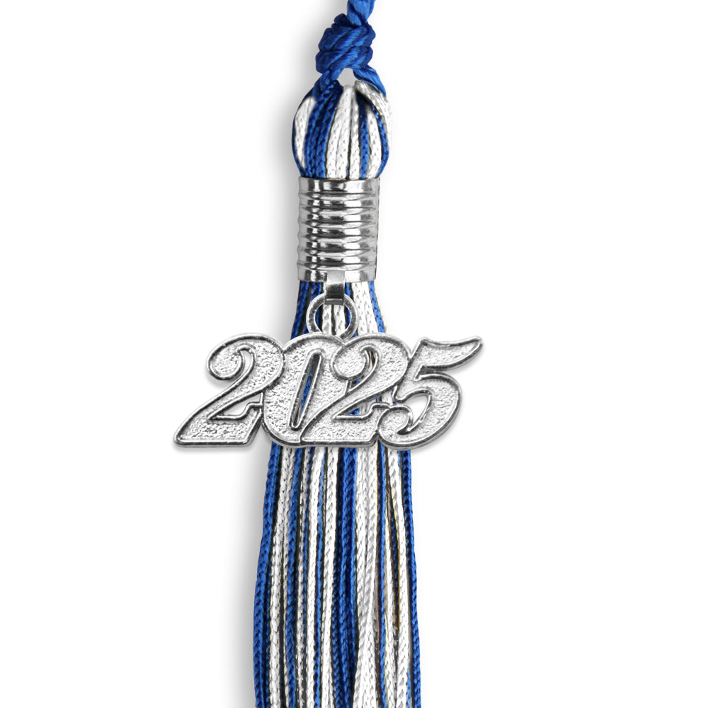 Royal Blue/White Mixed Color Graduation Tassel with Silver Date Drop