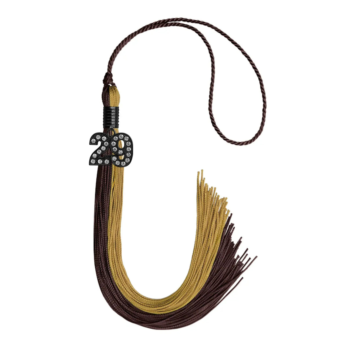 Brown/Antique Gold Graduation Tassel with Black Bling Charm by Endea Graduation