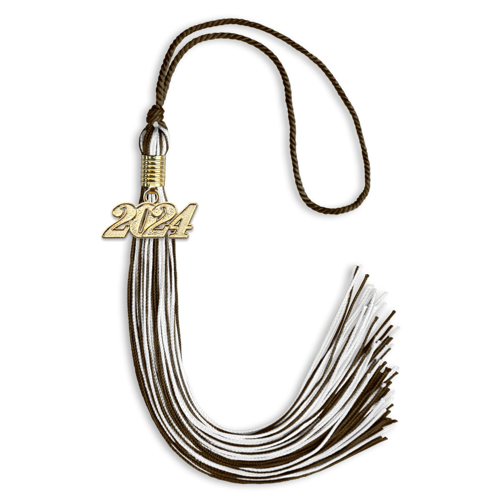 Brown/White Mixed Color Graduation Tassel with Gold Date Drop