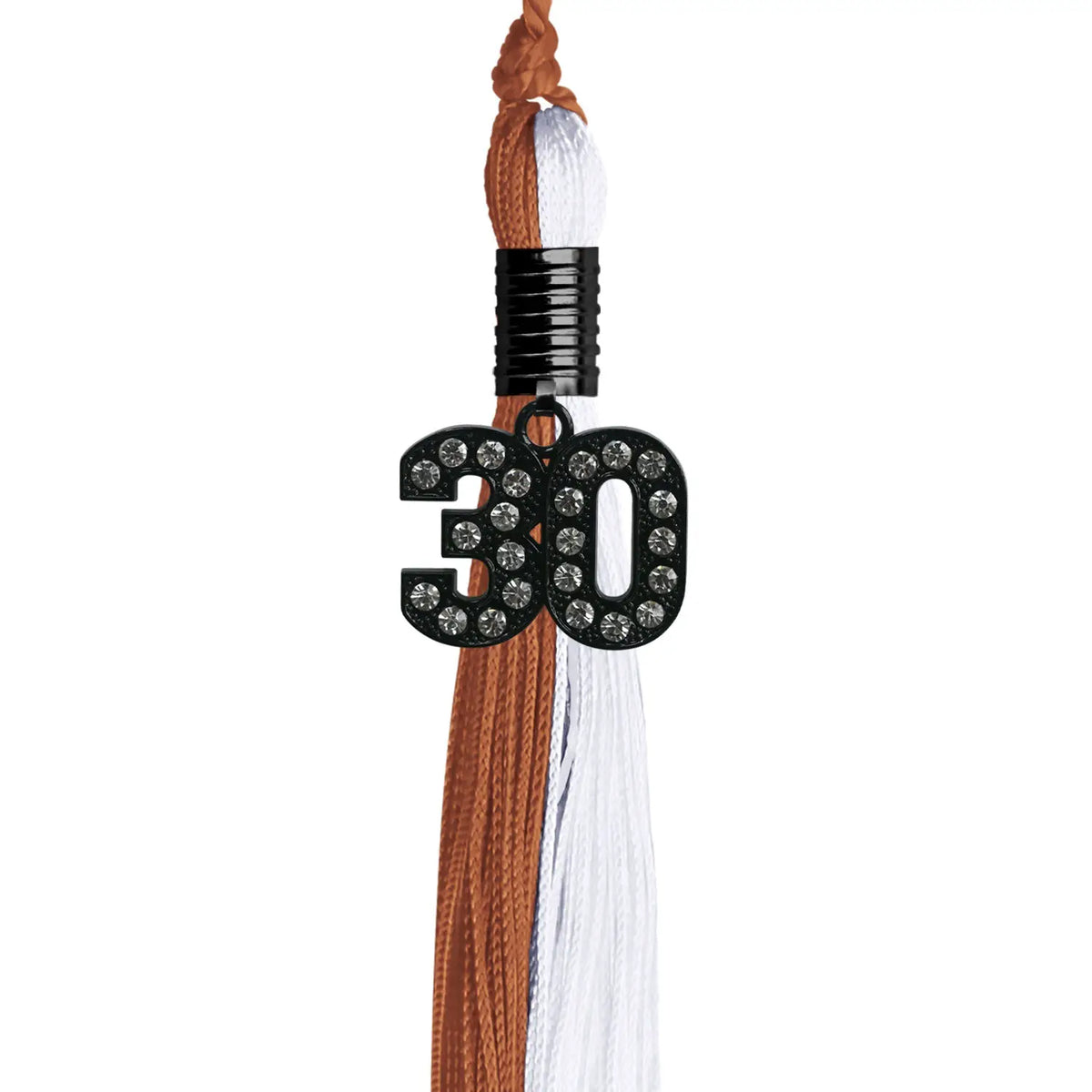 Burnt Orange/White Graduation Tassel with Black Bling Charm by Endea Graduation
