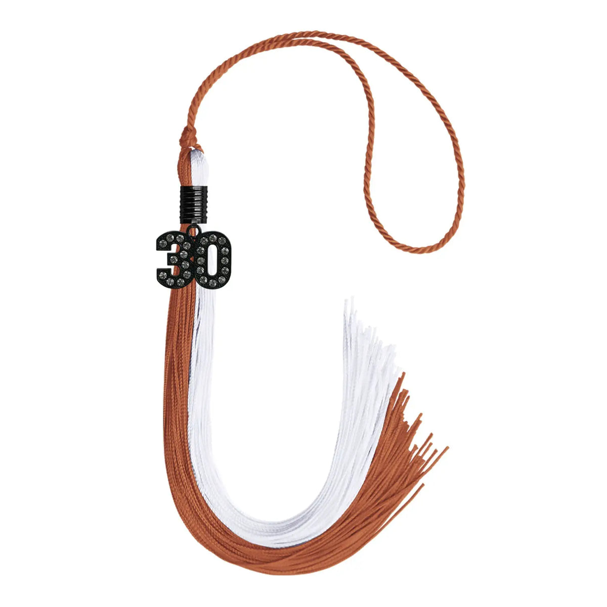 Burnt Orange/White Graduation Tassel with Black Bling Charm by Endea Graduation