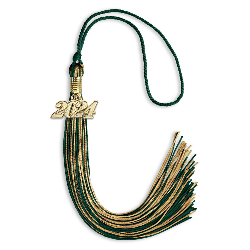 Hunter Green/Antique Gold Mixed Color Graduation Tassel with Gold Date Drop