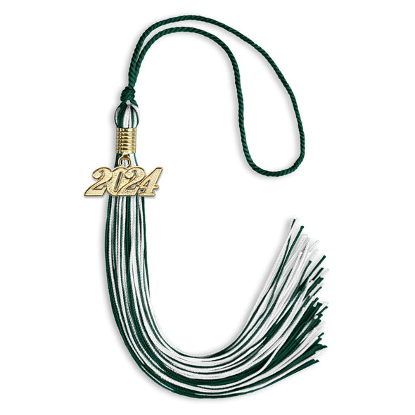 Hunter Green/White Mixed Color Graduation Tassel With Gold Date Drop