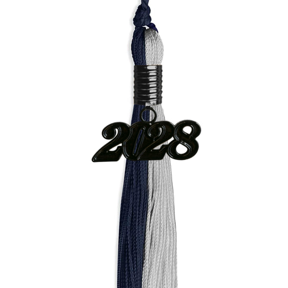 Dark Navy Blue/Grey Graduation Tassel With Black Date Drop