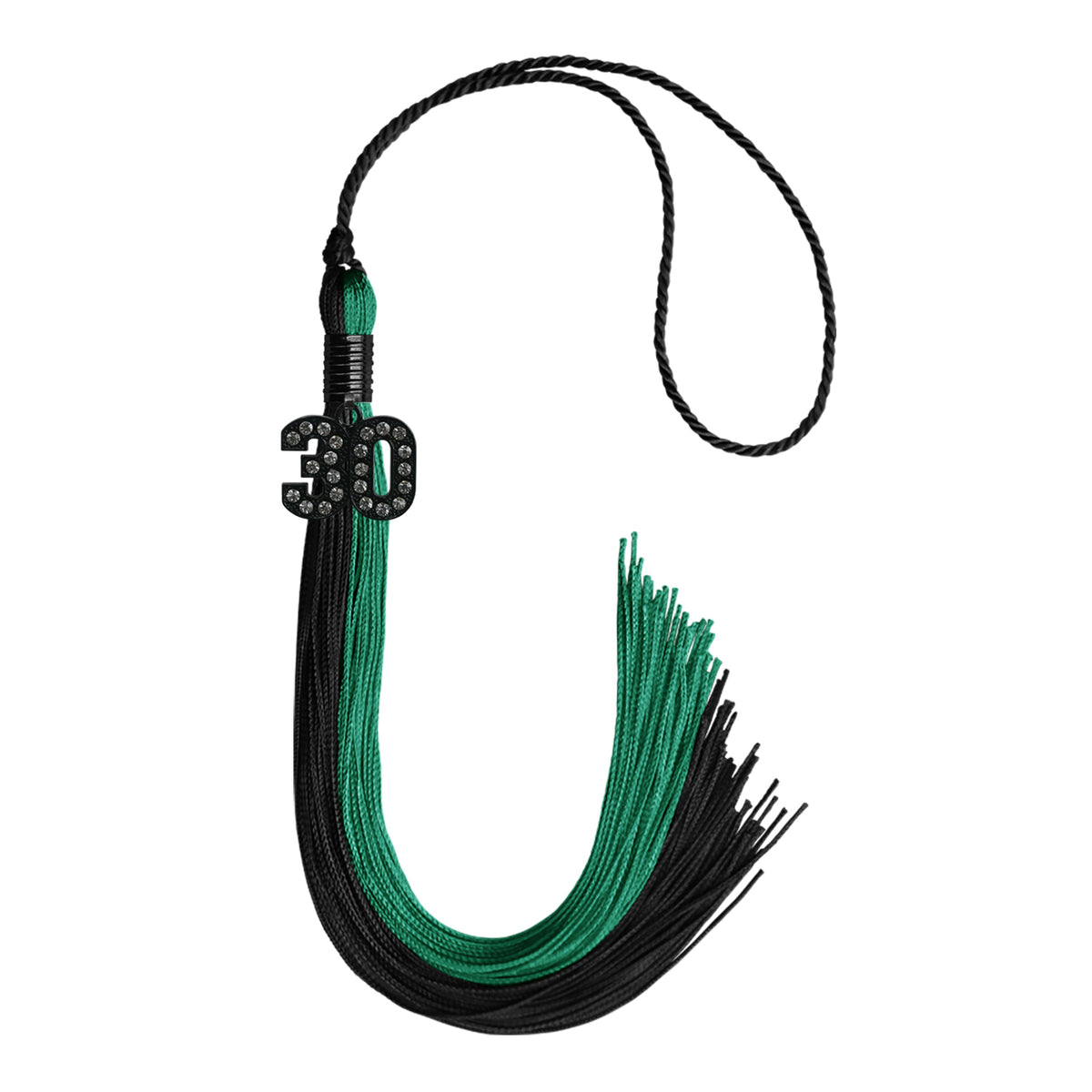 Emerald Green/Black Graduation Tassel with Black Bling Charm by Endea Graduation