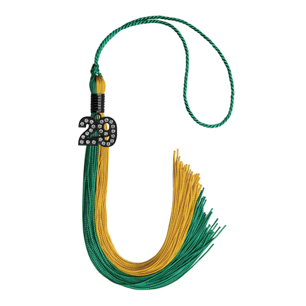 Emerald Green/Bright Gold Graduation Tassel with Black Bling Charm by Endea Graduation