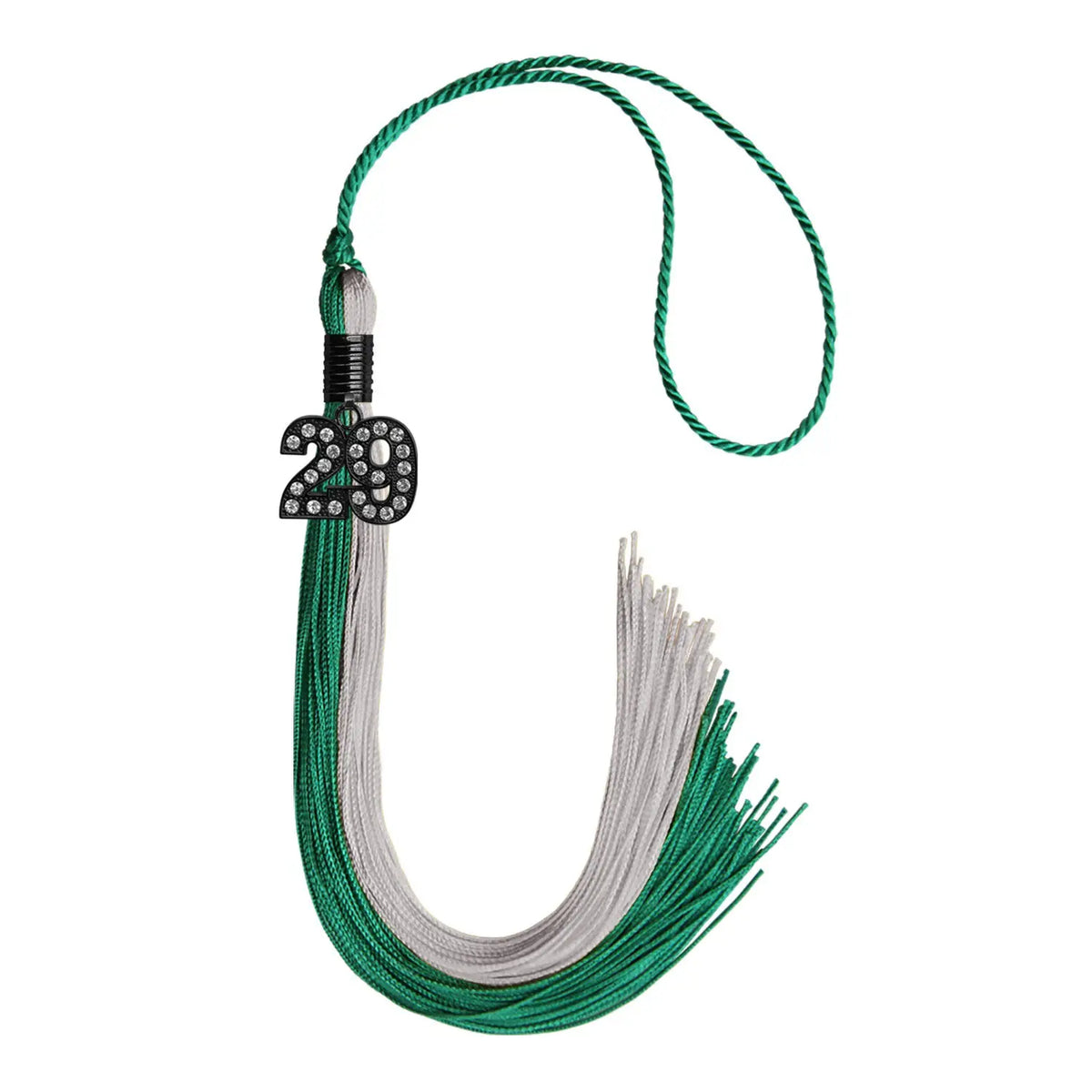 Emerald Green/Grey Graduation Tassel with Black Bling Charm by Endea Graduation
