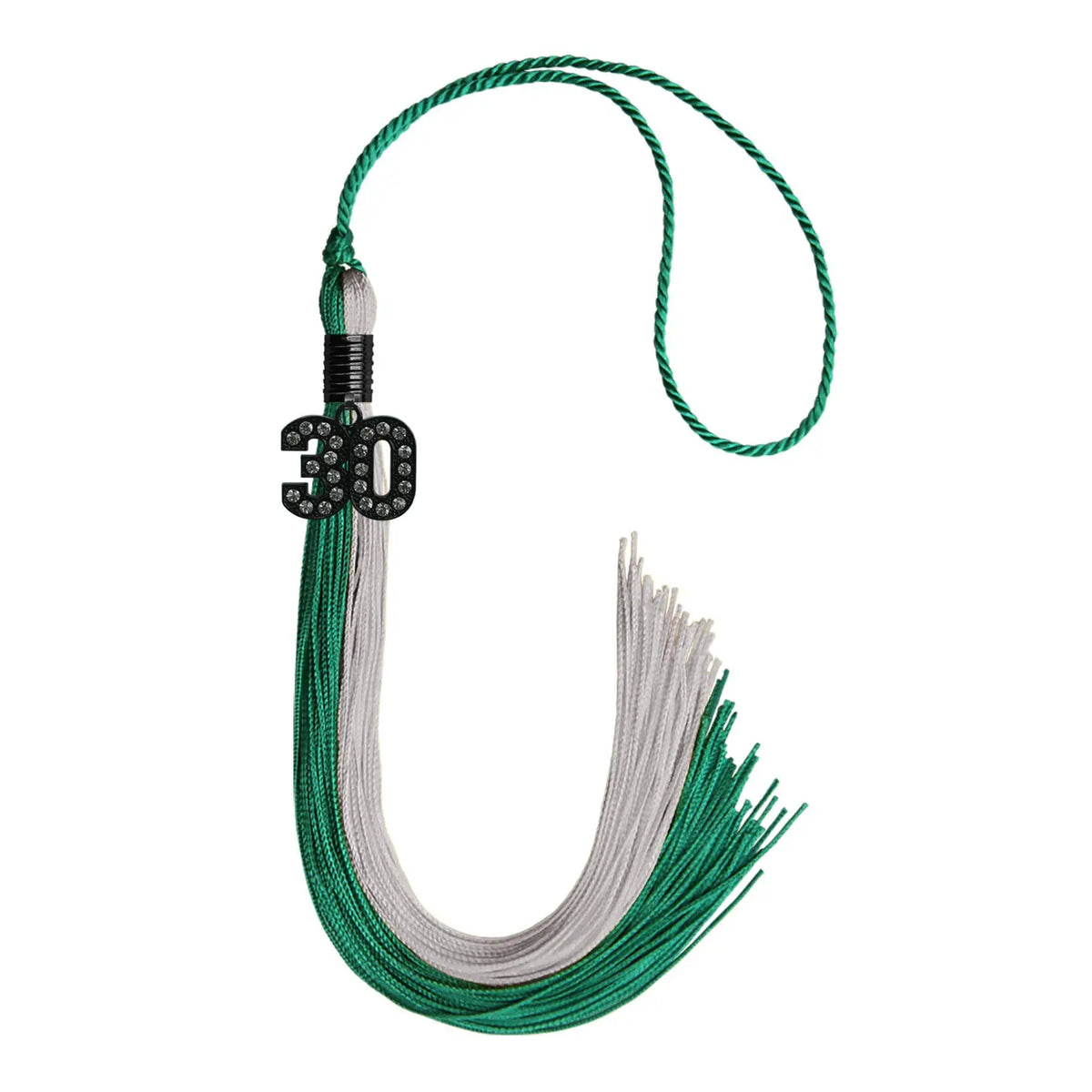 Emerald Green/Grey Graduation Tassel with Black Bling Charm by Endea Graduation