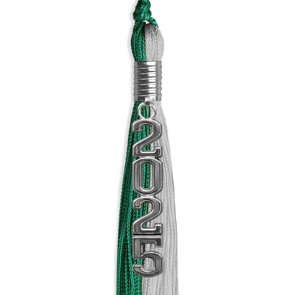 Emerald Green/Grey Graduation Tassel with Silver Stacked Date Drop